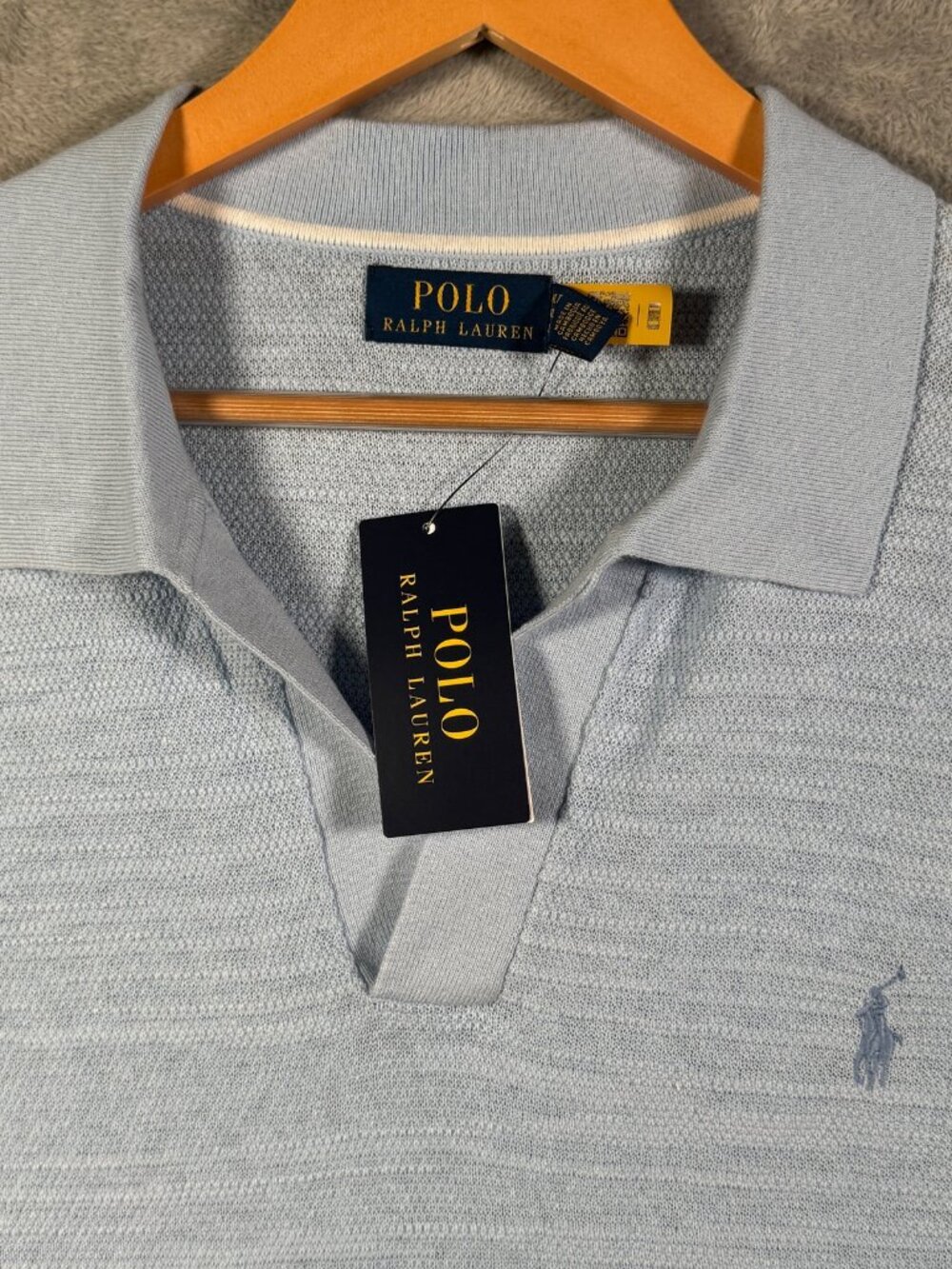 Polo Ralph Lauren Shirt Mens XLT XL Tall Blue Linen Johnny Collar Sweater $140